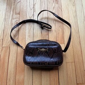 Sam Edeman Snake Print Crossbody Bag with Gold Accents